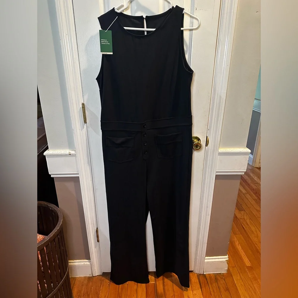 NWT Halara Xl Black Sleeveless Keyhole Jumpsuit Pockets Buttons Work - Picture 4 of 9